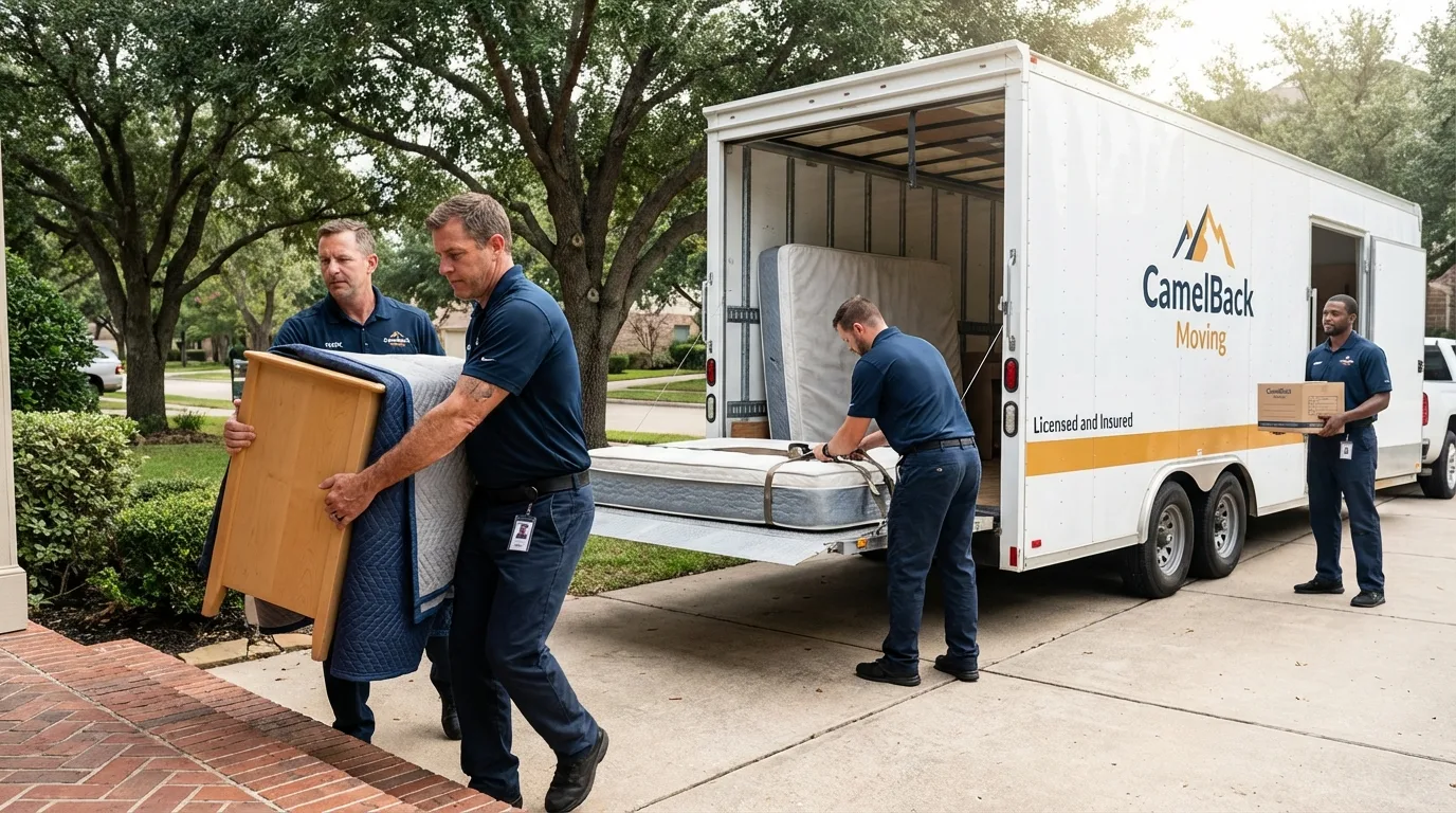 Crew loading residential truck for cross-state move from Rushville, NE