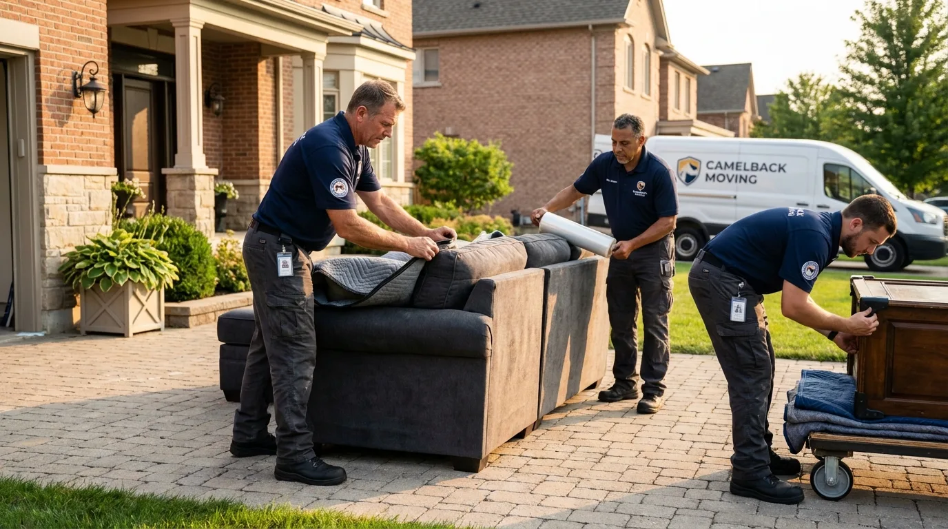 Large estate moving crew wrapping furniture in Rushville, NE