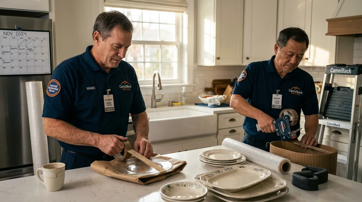 Professional crew packing kitchen dishware in Rushville, NE